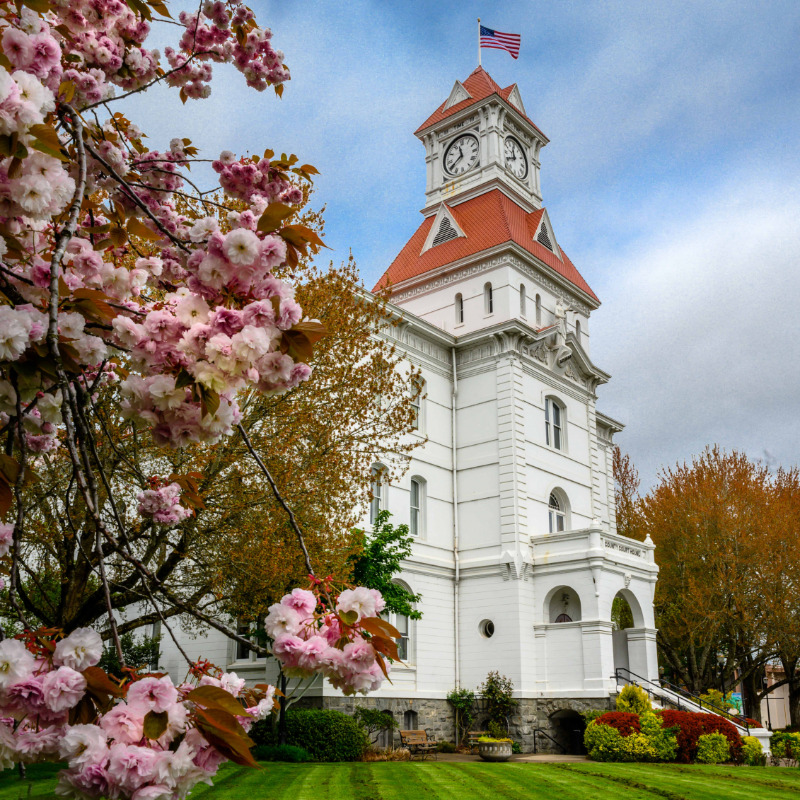 Benton County Courthouse, Corvallis, Oregon, Spring, by Reed Lane Photography