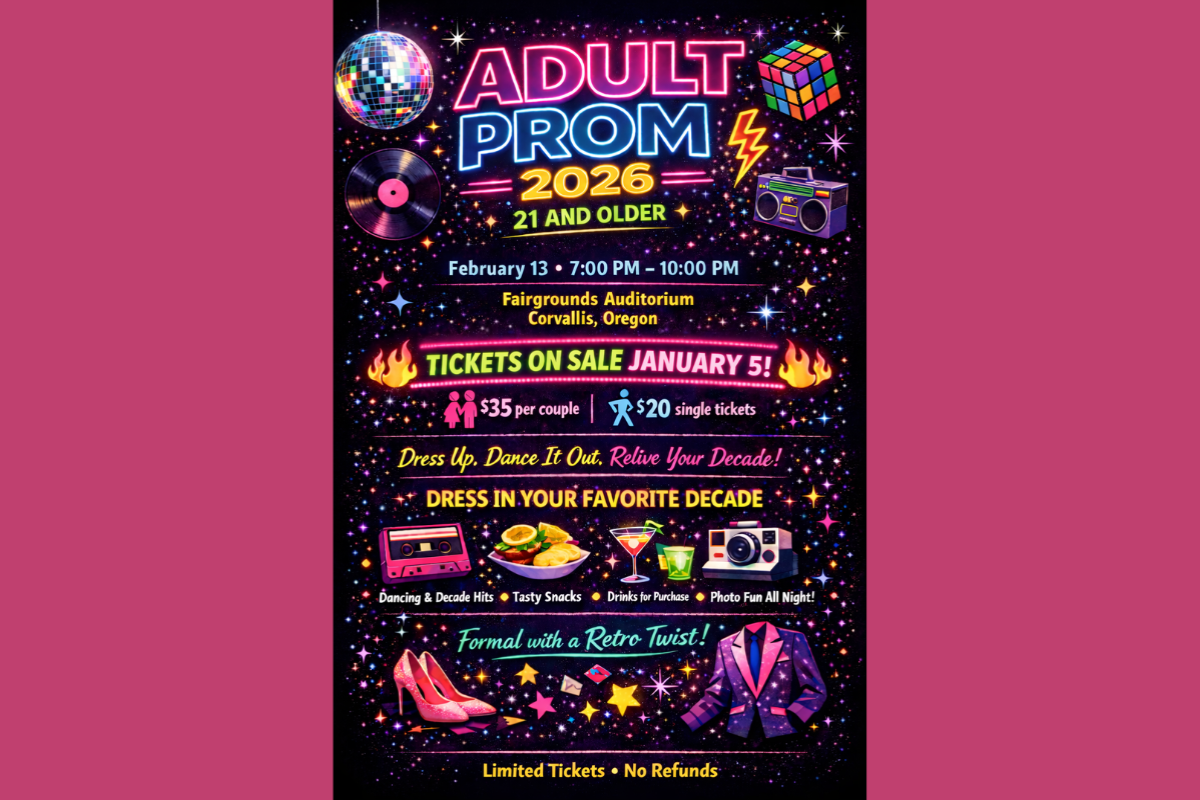 Get ready to dance the night away at the 2026 Adult Prom, happening Feb. 13 from 7 p.m. to 10 p.m. at the Benton County Fairgrounds auditorium.