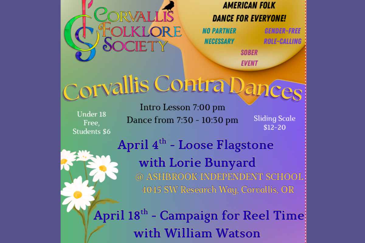 April Contra Dance Poster, from Corvallis Folklore Society