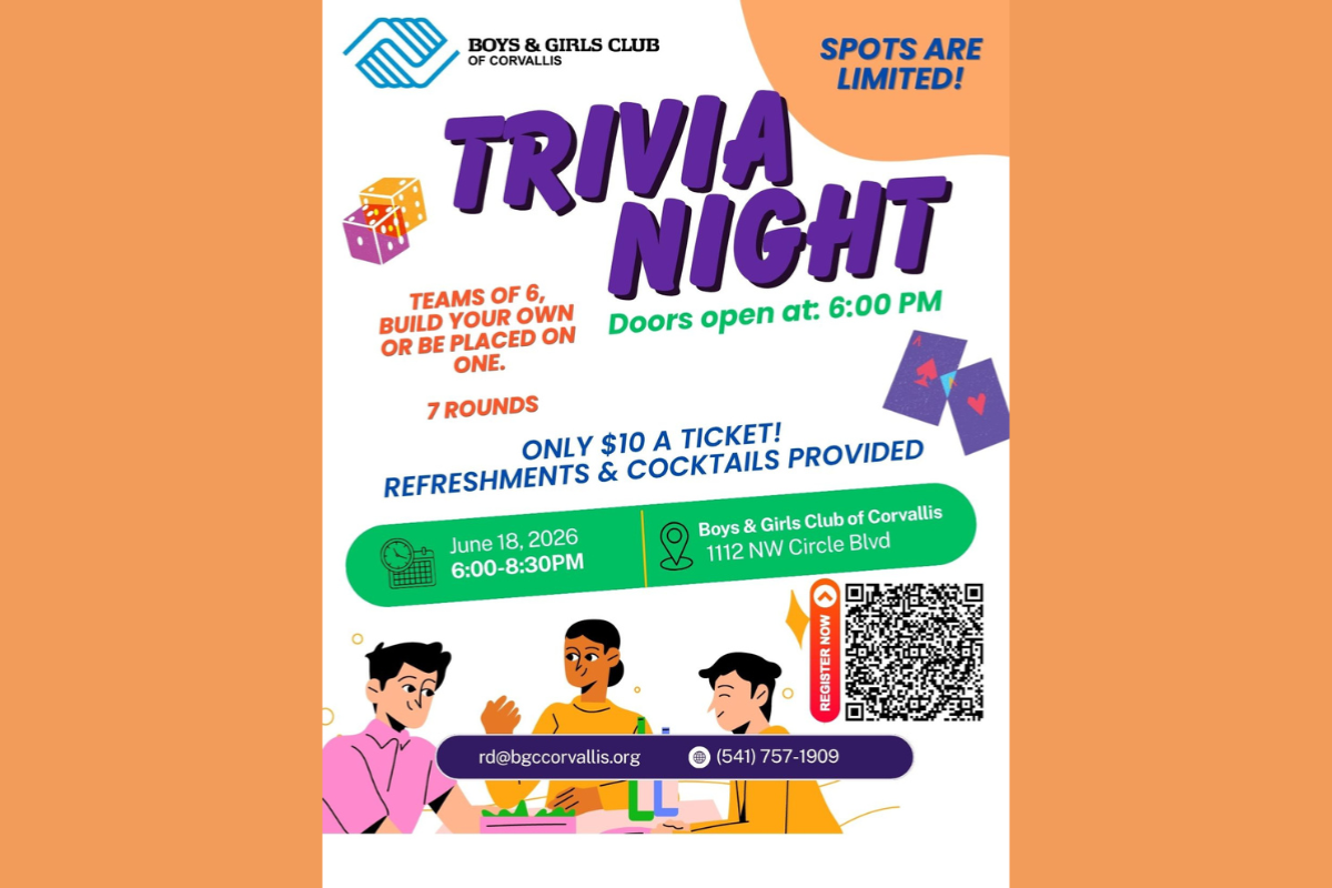 Trivia Night Event Poster, from the Boys & Girls Club of Corvallis